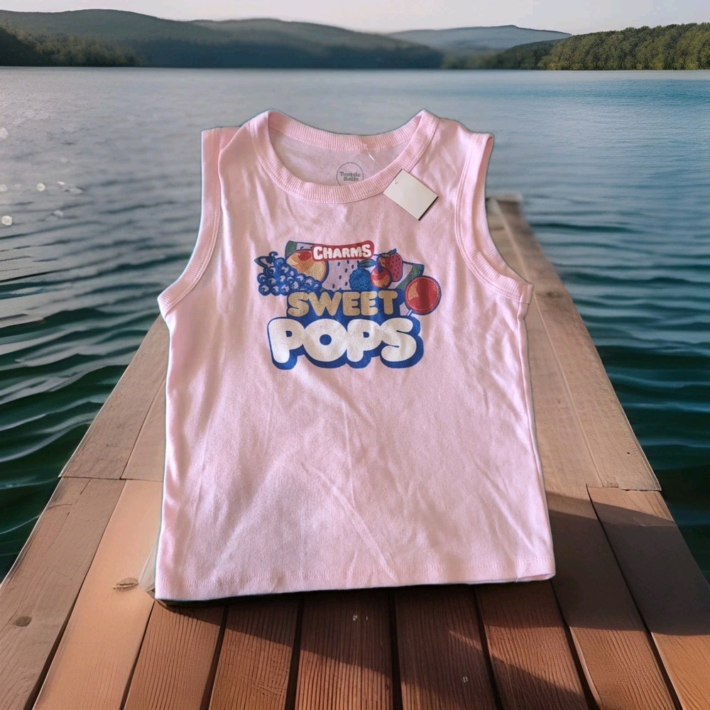 Charms Blow Pop Sweet Pops Pink Ringer Tee Shirt Jr Youth L Gum Candy 90s Retro